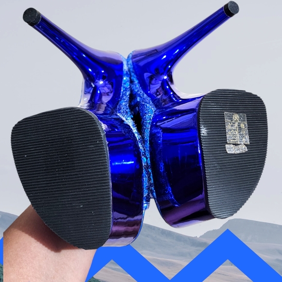 Pleaser Size 8 Adore Ankle Boots Blue Sequins Blue Chrome worn Dancer Shoes GUC - Picture 8 of 16